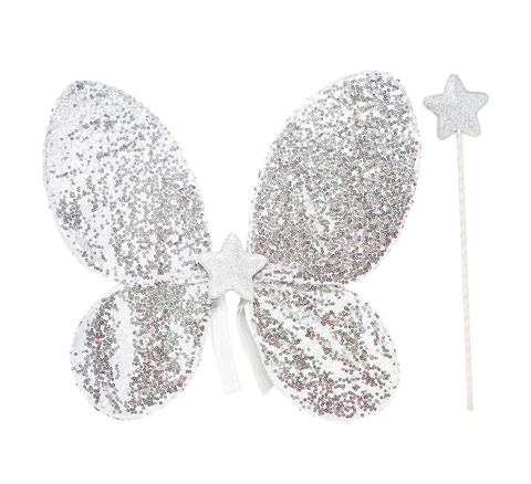 Silver Sequin Wings & Glitter Star Wand Set