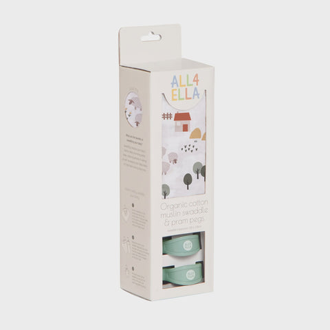 All4Ella Muslin & 2 Pram Peg Gift Set - Country Farm