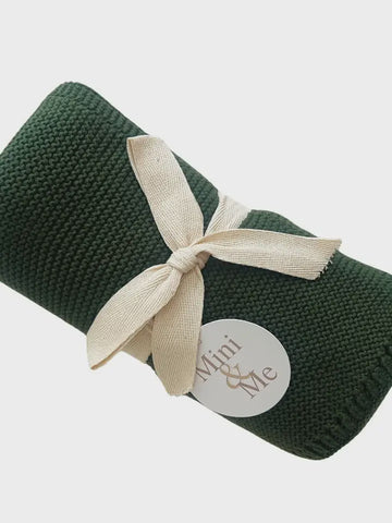 Mini & Me Cable Baby Blanket Forest Green