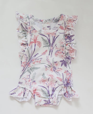 Maman Cotton Jersey Ruffle Romper Ava Floral Botanical Print