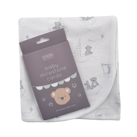 Baby Jersey Blanket & Milestone Cards Gift Set - Bear Adventures