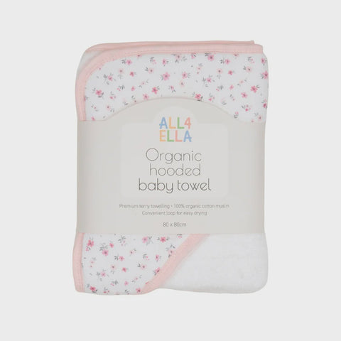 Baby hooded towel - Pink Petals