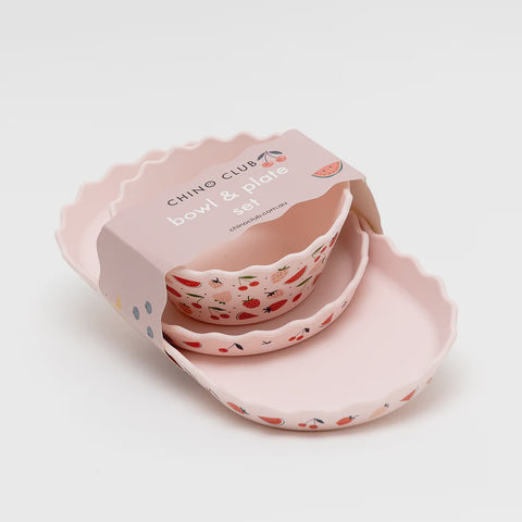 Pink Fruits Silicone Bowl and Plate Set