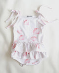 Maman Aerin Petal Cotton Jersey Tie Shoulder Ruffle Romper (Limited Edition Print)