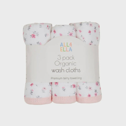 Organic wash cloths 3pk - Pink Petals