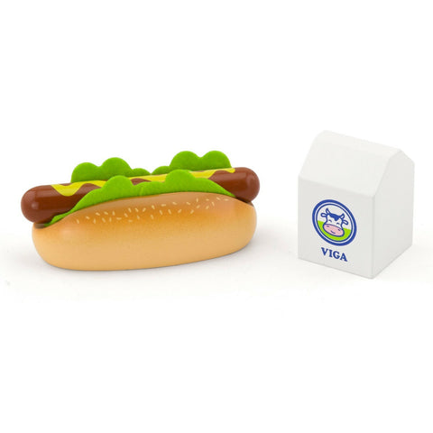 Wooden Hot Dog with Milk
