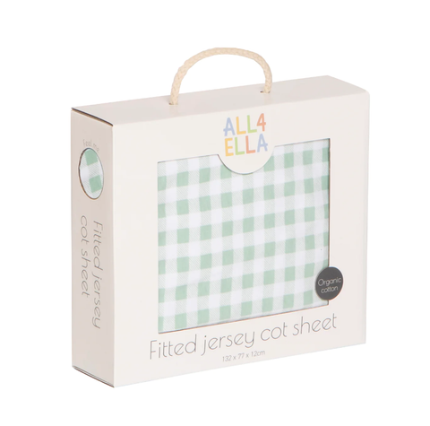 Fitted Jersey Cot Sheet - Gingham Sage