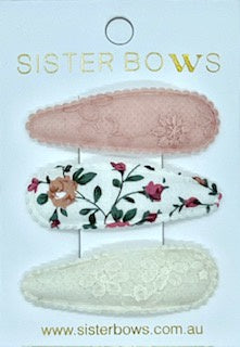 Sister Bows Clip Set - Indiana Rose Garden Cream