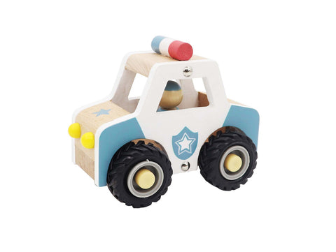 Wooden Police Car With Rubber Wheels